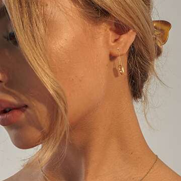 SANNYRA Safety Pin Earrings for Women, 14K Gold Paper Clip Earrings for Women, Minimalist Dangle Hoop Paper Clip Ear Hoop Studs Daily Jewelry