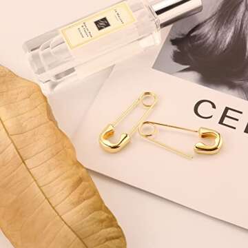 SANNYRA Safety Pin Earrings for Women, 14K Gold Paper Clip Earrings for Women, Minimalist Dangle Hoop Paper Clip Ear Hoop Studs Daily Jewelry