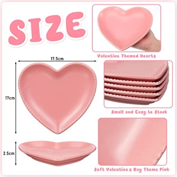Meanplan Heart Shaped Plates Ceramic Salad Set of 6 Ceramic Graduation Plates Dinner Plate 6.9 Inches Heart Shaped Serving Dish Dessert Plates Elegant for Kitchen Steak Snacks (Pink,6 Pcs)