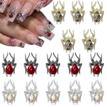 15Pcs Halloween Nail Charms Metal Spider Nail Art Rhinestone Alloy Spider Halloween Nail Gems for Ac...
