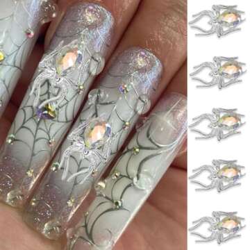 15Pcs Halloween Nail Charms Metal Spider Nail Art Rhinestone Alloy Spider Halloween Nail Gems for Acrylic Nails Gold Silver Nail Art Design Halloween Nail Art Supplies for Women DIY Halloween Nails
