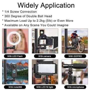 Taisioner Super Camera Clamp Mount Double Socket Arm 1/4"-20 Ball Head Adapter Gopro Accessories Sui...