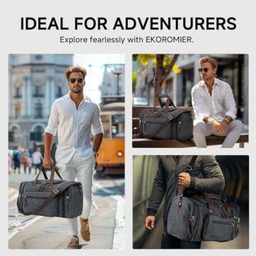 EKOROMIER Canvas Expandable Duffle Bag for Men Traveling, Luggage Travel Bag Weekender Overnight Bag,Mens Gym Carry on Duffel Bags（Dark Grey）