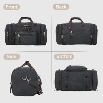 EKOROMIER Canvas Expandable Duffle Bag for Men Traveling, Luggage Travel Bag Weekender Overnight Bag,Mens Gym Carry on Duffel Bags（Dark Grey）