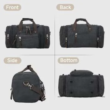 EKOROMIER Canvas Expandable Duffle Bag for Men Traveling, Luggage Travel Bag Weekender Overnight Bag,Mens Gym Carry on Duffel Bags（Dark Grey）
