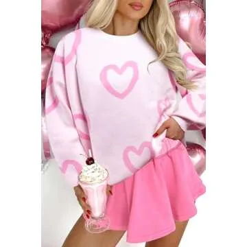 UNIQUEONE Valentines Sweater Women Love Sweatshirt Heart Graphic Knit Sweaters Valentine Day Oversized Crewneck Tops
