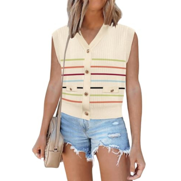 Sweaters Vest Tops for Women 2025 Fall Button Down Cardigans Business Casual Outfits Knit Work Short...