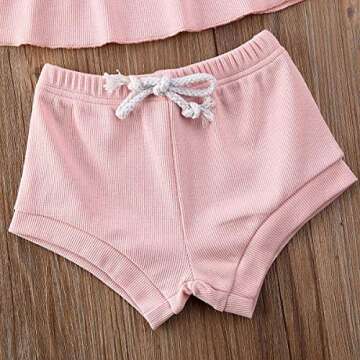 Charming 2PCS Baby Girls Summer Ruffle Outfit in Pink