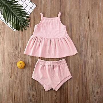Charming 2PCS Baby Girls Summer Ruffle Outfit in Pink