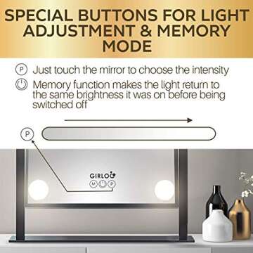 Makeup Vanity Mirror Hollywood Lights Plug in Light-up Professional 3 Color Lighting Modes 15 Dimmable Led Bulbs Dressing Room, Bedroom, Tabletop, Wall-Mounted, Slim Metal Frame Design, Large Size