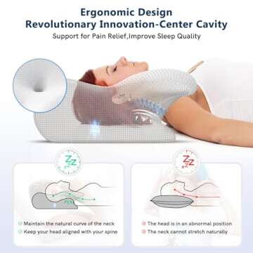 Vuteehy Cervical Neck Pillow for Pain Relief, Adjustable Ergonomic Memory Foam Pillow for Neck and Shoulder Pain Relief, Orthopedic Contour Support Pillows for Side Back & Stomach Sleepers