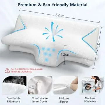 Vuteehy Cervical Neck Pillow for Pain Relief, Adjustable Ergonomic Memory Foam Pillow for Neck and Shoulder Pain Relief, Orthopedic Contour Support Pillows for Side Back & Stomach Sleepers