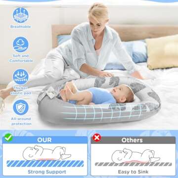 URMYWO Baby Lounger - Baby Lounger For Newborn, Breathable & Soft Baby Nest Cover Co Sleeping for baby 0-24 Months, Babies Essentials Gifts, Portable Infant Lounger Baby Floor Seat for Home and Travel