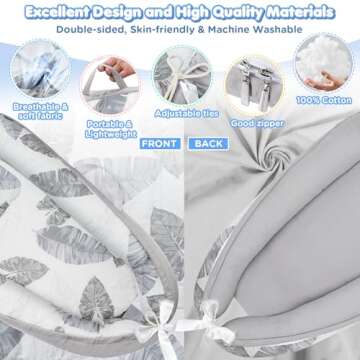 URMYWO Baby Lounger - Baby Lounger For Newborn, Breathable & Soft Baby Nest Cover Co Sleeping for baby 0-24 Months, Babies Essentials Gifts, Portable Infant Lounger Baby Floor Seat for Home and Travel