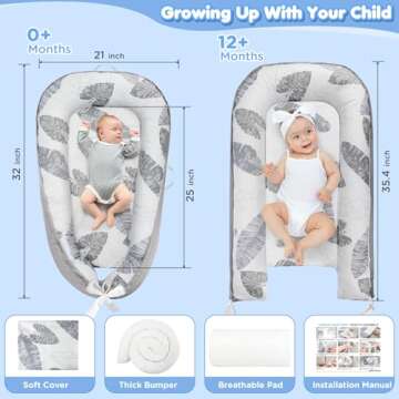 URMYWO Baby Lounger - Baby Lounger For Newborn, Breathable & Soft Baby Nest Cover Co Sleeping for baby 0-24 Months, Babies Essentials Gifts, Portable Infant Lounger Baby Floor Seat for Home and Travel