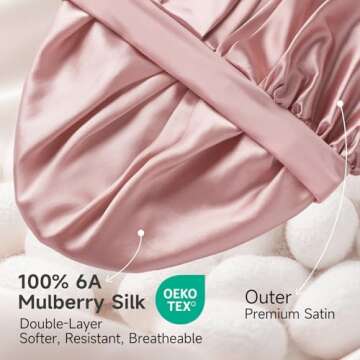 Umisleep 22 Momme 100% Real Mulberry Silk Bonnet for Sleeping Women, Large Hair Care Bonnet for Long...