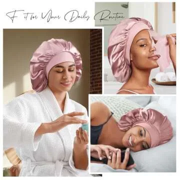 Umisleep 22 Momme 100% Real Mulberry Silk Bonnet for Sleeping Women, Large Hair Care Bonnet for Long Curly Hair, Double Layer Silk Hair Wrap with Soft Elastic Band, Non-Slip Sleep Cap, Pink