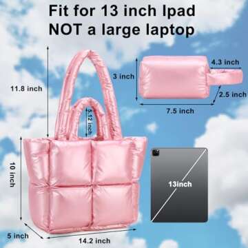 Puffer Tote Bag, Quilted Puffy Purse, Cute Padded Winter Shoulder Bags, Lightweight Down Handbag for...