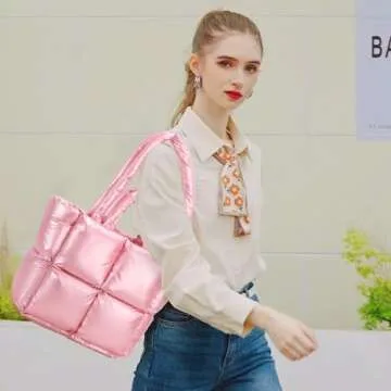 Puffer Tote Bag, Quilted Puffy Purse, Cute Padded Winter Shoulder Bags, Lightweight Down Handbag for Women Work Travel