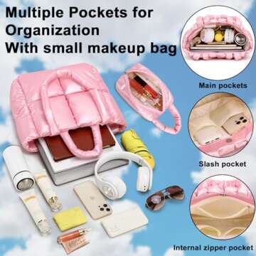 Puffer Tote Bag, Quilted Puffy Purse, Cute Padded Winter Shoulder Bags, Lightweight Down Handbag for Women Work Travel