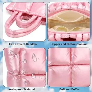 Puffer Tote Bag, Quilted Puffy Purse, Cute Padded Winter Shoulder Bags, Lightweight Down Handbag for Women Work Travel