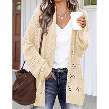 HOTOUCH Beige Cardigan for Women Long Sleeve Open Front Casual Lightweight Cardigans Sweater Beige M