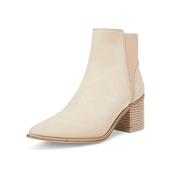 Coutgo Womens Ankle Boots - Stylish Chunky Block Heel Slip-On Booties for Everyday Elegance