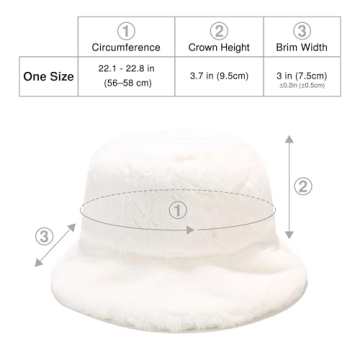 Umeepar Winter Faux Fur Fuzzy Bucket Hat Fluffy Warm Hat for Women Men (US, Alpha, One Size, White)