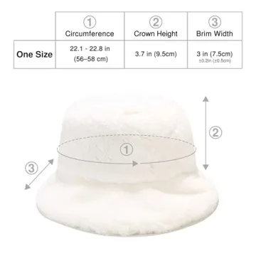 Umeepar Winter Faux Fur Fuzzy Bucket Hat Fluffy Warm Hat for Women Men (US, Alpha, One Size, White)