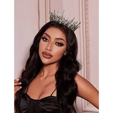 SWEETV Queen Crown for Women, Wedding Crown for Bride, Gothic Tiara Headpiece, Rhinestone Dark Hair Accessories for Brithday Cosplay Party Prom Halloween