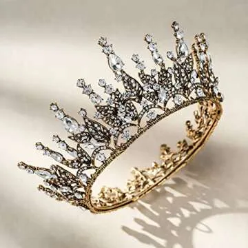 SWEETV Queen Crown for Women, Wedding Crown for Bride, Gothic Tiara Headpiece, Rhinestone Dark Hair Accessories for Brithday Cosplay Party Prom Halloween