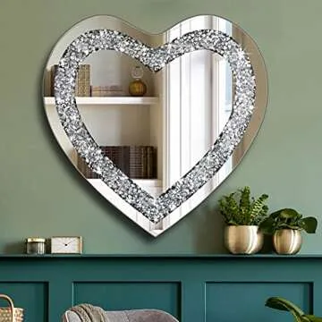 DMDFIRST Crystal Crush Diamond Heart Shaped Silver Mirror for Wall Decoration 20x20x1 inch Wall Hang...