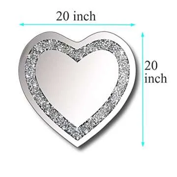 DMDFIRST Crystal Crush Diamond Heart Shaped Silver Mirror for Wall Decoration 20x20x1 inch Wall Hang Frameless Mirror Acrylic Diamond Décor.