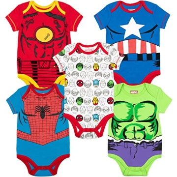 Marvel Baby Boys' 5 Pack Bodysuits - The Hulk, Spiderman, Iron Man and Captain America Multi 6-9 Mon...