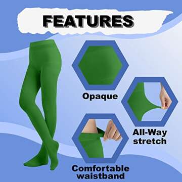 EMEM Apparel Women's Ladies Solid Colored Opaque Dance Ballet Costume Microfiber Footed Tights Stockings Fashion Kelly Green C