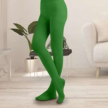 EMEM Apparel Women's Ladies Solid Colored Opaque Dance Ballet Costume Microfiber Footed Tights Stockings Fashion Kelly Green C
