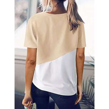 Biucly Women's Summer Casual Sexy Short Sleeve Crewneck Color Block Tee Loose Tops Tshirts for Women...
