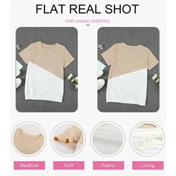 Biucly Women's Casual Color Block Tee - Stylish Comfort