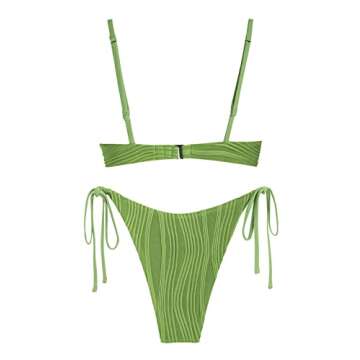 ZAFUL Women's Textured Underwire Bikini Set V Notch High Cut Swimwear Tie Side Ribbed Sexy Swimsuits