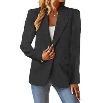 Work Blazer Jacket for Women 2024 Womens Casual Work Clothes Outfits Office Business Plus Szie Professional Interview Attire Oversize Winter Blazers Jackets Suits Suit Black L