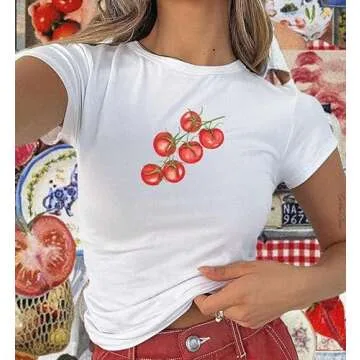 Y2k Bow Print T Shirt Graphic Crop Top Women Teen Girl Short Sleeve Slim Fit Fairy Grunge Summer Aes...