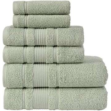 Qute Home 6-Piece Bath Towels Set, 100% Turkish Cotton Premium Quality Bathroom Towels, Soft and Absorbent Turkish Towels, Set Includes 2 Bath Towels, 2 Hand Towels and 2 Washcloths (Green)