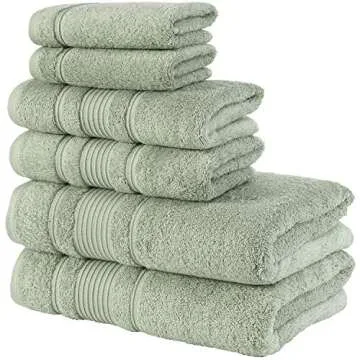 Qute Home 6-Piece Bath Towels Set, 100% Turkish Cotton Premium Quality Bathroom Towels, Soft and Absorbent Turkish Towels, Set Includes 2 Bath Towels, 2 Hand Towels and 2 Washcloths (Green)