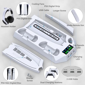 PS5 Cooling Station with Dual Controller Charger & USB Hubs