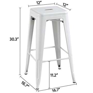 Yaheetech Metal Bar Stools 30inch Barstools Counter Height Bar Stools Set of 4 Indoor & Outdoor Stackable Bartools Industrial Bar Stools for Bistro/Bar/Kitchen, White