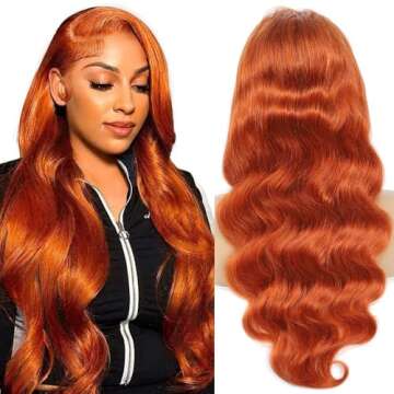 Ginger Lace Front Wigs Human Hair Pre Plucked with Baby Hair, 13x6 HD Ginger Body Wave Lace Frontal ...