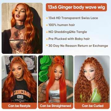 Ginger Lace Front Wigs Human Hair Pre Plucked with Baby Hair, 13x6 HD Ginger Body Wave Lace Frontal Wigs Human Hair,180% Density Colored Glueless Wig Orange Ginger Wig Human Hair for women 28 inch