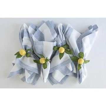 Solino Home Linen Napkins Set of 4 – 100% Pure Linen Sky Blue and White Spring Cloth Napkins 20 x ...