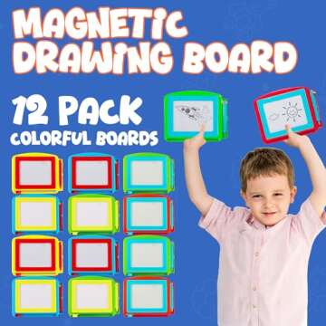 Bedwina Magnetic Drawing Board for Kids - (Pack of 12) Erasable Doodle Sketch Tablet and Travel Drawing Pad for Kids Boys and Girls, Birthday Party Favors and Party Stocking Stuffers for Kids