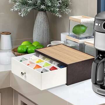 J JACKCUBE DESIGN Tea Bag Organizer for Countertop with Drawer, Tea Storage Organizer with 12 Compar...